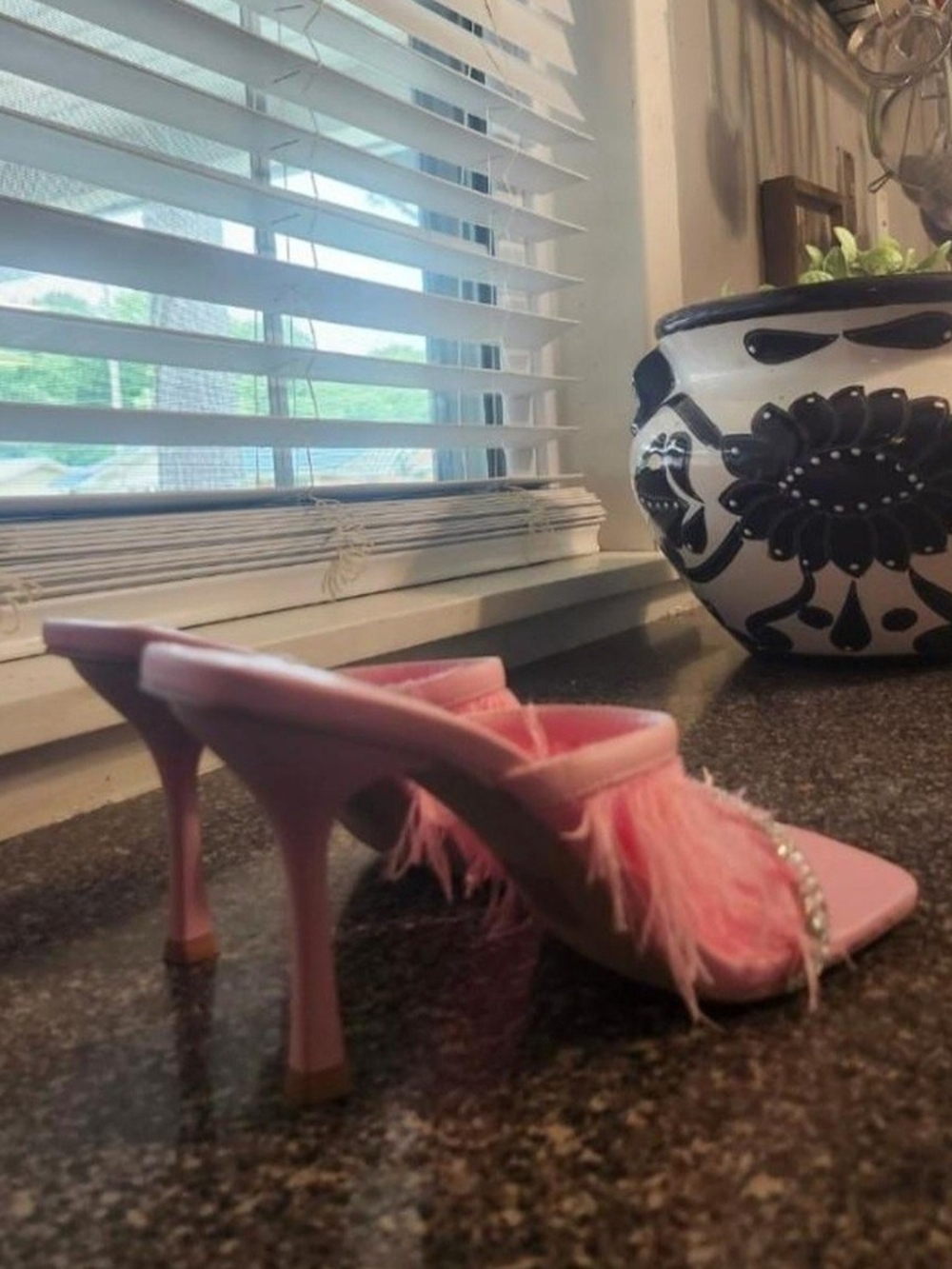 Steve Madden Pink Feather Slide Sandals with Crystal Strap - Picture 3 of 9